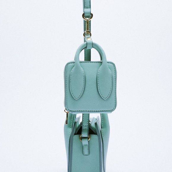 NEW ZARA MINI CROSS-BODY BAG BLUE CHAIN WITH DETACHABLE MINI BAG - Picture 3 of 5